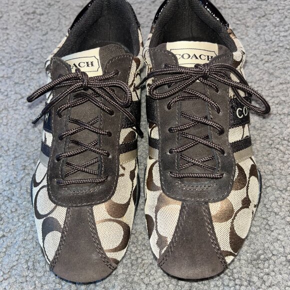 COACH JANE SIGNATURE LOGO BROWN & BEIGE SNEAKERINAS - BALLET FLAT SNEAKERS -5M - Picture 3 of 7